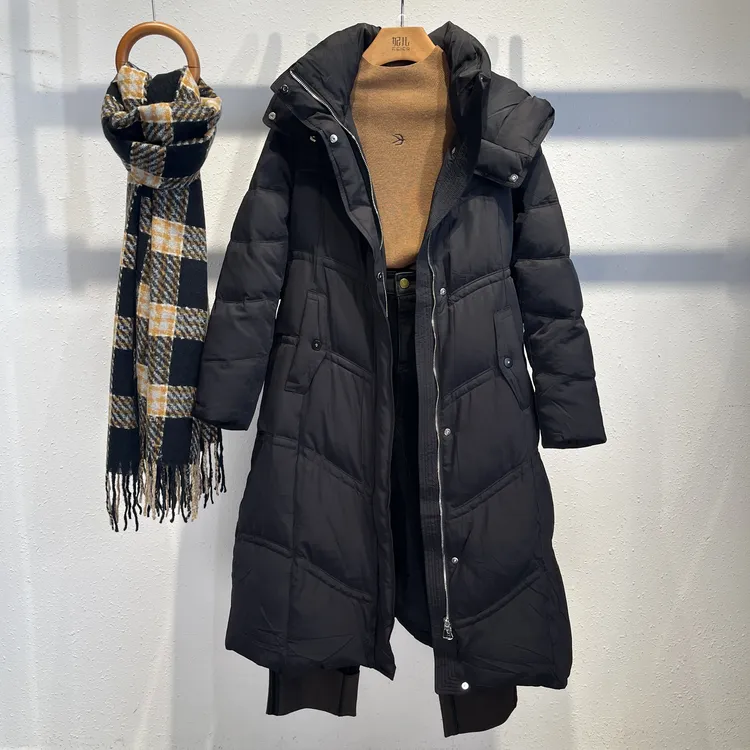 [妃儿]连帽长款系带羽绒服（FH6H6059）