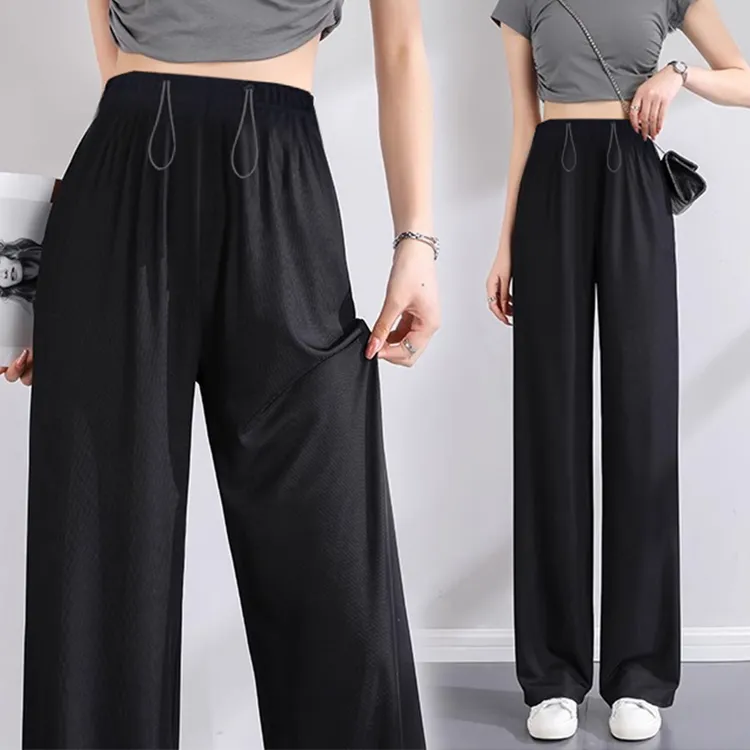 高个子加长冰丝孕妇裤夏季薄款外穿宽松直筒裤黑色透气休闲阔腿裤