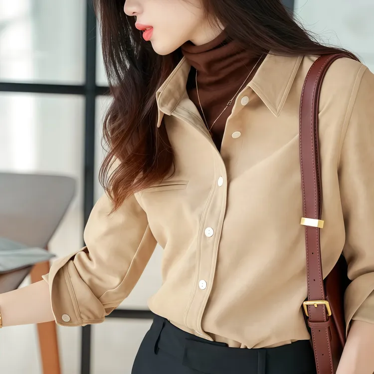 百搭磨毛衬衫女-秋冬新款宽松白衬衣显瘦叠穿气质女士长袖上衣