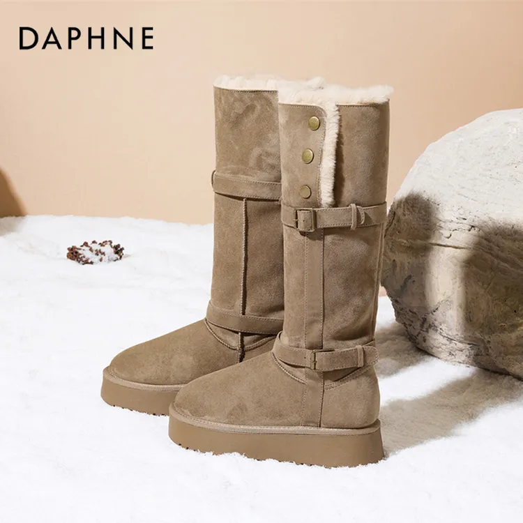 达芙妮厚底高筒翻毛雪地靴女2025冬季新款加绒加厚棉鞋保暖高帮鞋