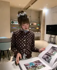 （G677）2025秋季新款撞色波点提花针织开衫女慵懒甜美风百搭上衣