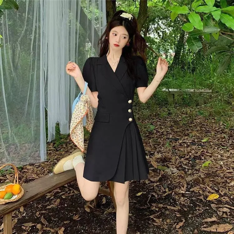 西装连衣裙夏季女装2024新款轻熟风职业装高端气质女神范黑色裙子