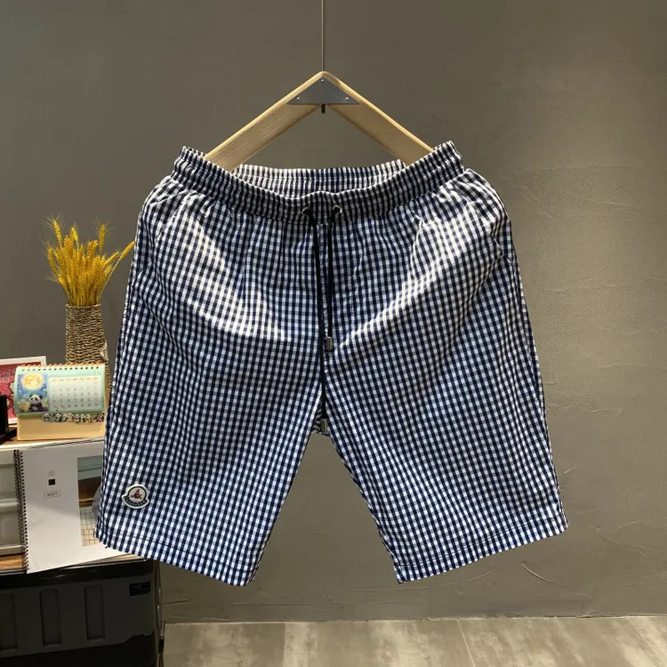 潮牌轻奢复古条格五分短裤男士2025夏季新款薄款速干时尚修身短裤