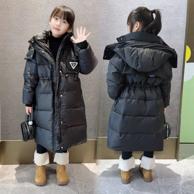 女童长款羽绒服冬季2025新款儿童加厚过膝白鸭绒女孩加绒打底裤