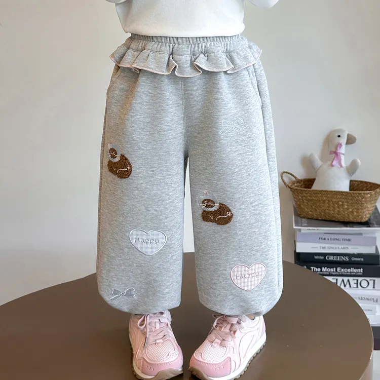 女小童猫咪爱心卫裤春秋款女宝宝休闲束脚裤秋装幼儿园百搭运动裤