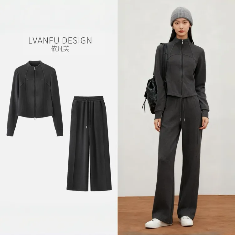 新品【依凡芙】 LU版秋冬膨体蓄热加绒显瘦双面休闲时尚套装JY1018A