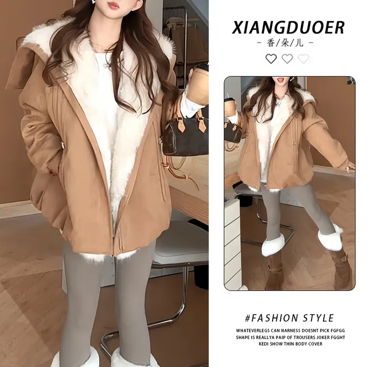 氛围温柔慵懒风通勤毛领棉服女2026冬季新款宽松版型简约松弛外套