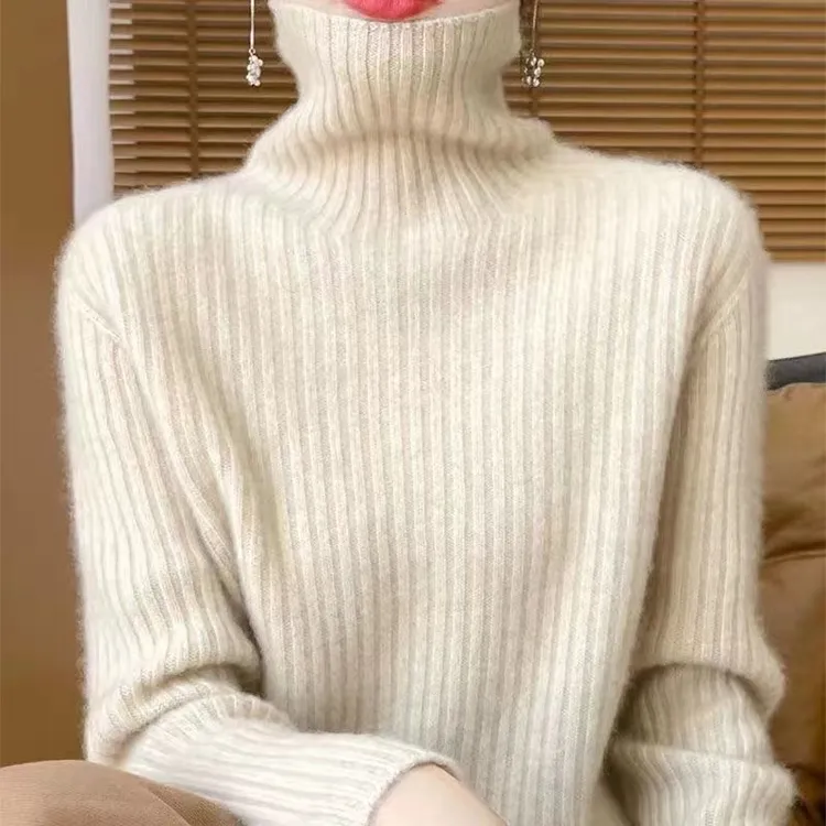 纯100羊绒衫女纯色高领宽松加厚大码慵懒内搭加厚保暖针织衫毛衣