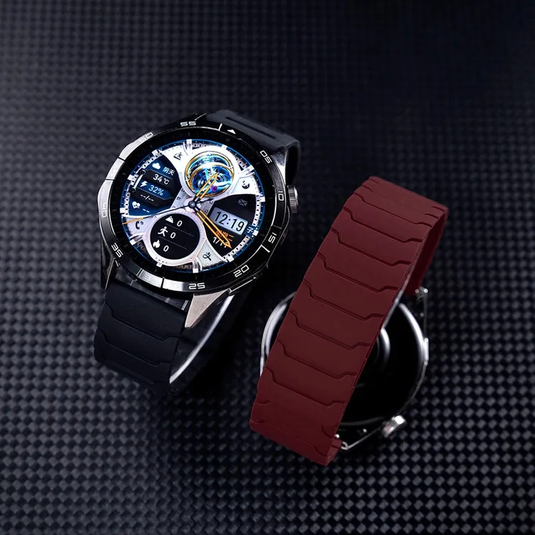 适用华为手表GT5铠甲纹GT4全磁吸Watch3/2pro双色液态硅胶表带潮