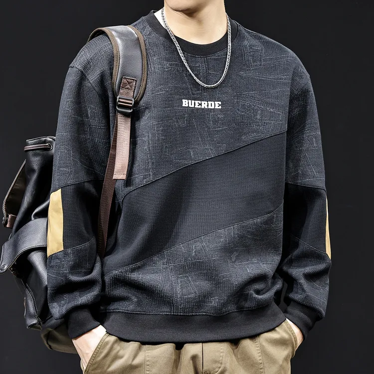 LEIGHZ/雷茨提花撞色拼接卫衣男2025秋季新款休闲长秋冬加绒衣服
