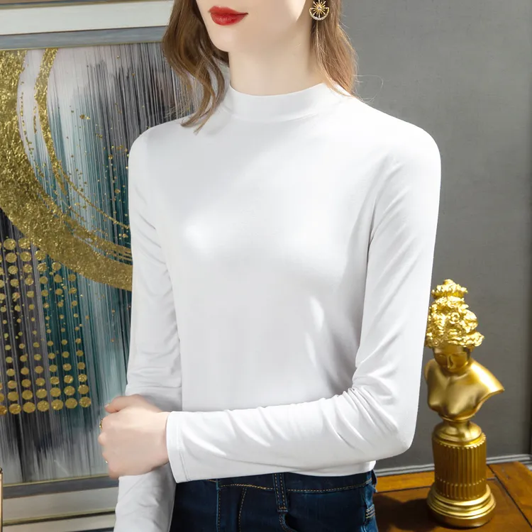 莫代尔打底衫女半高领2025春夏新款女装长袖内搭洋气修身纯色上衣