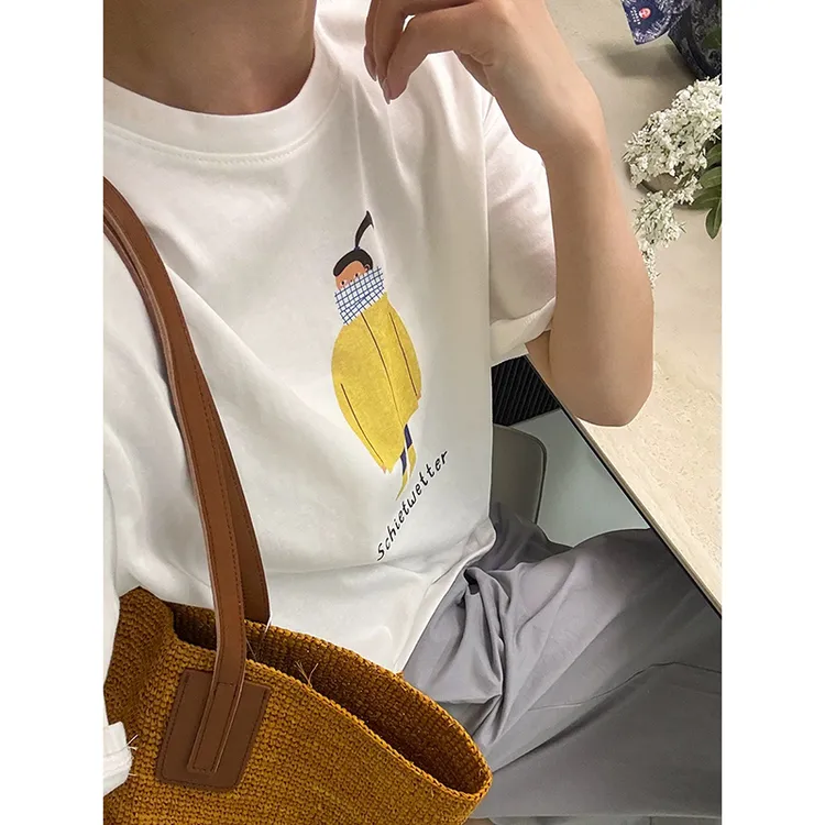 Julychee 韩版百搭宽松圆领印花减龄短袖T恤