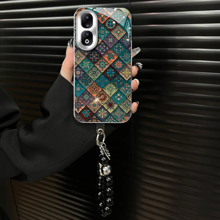 适用于【华为荣耀70】玻璃壳五彩图腾ins风网红创意个性手机壳女款