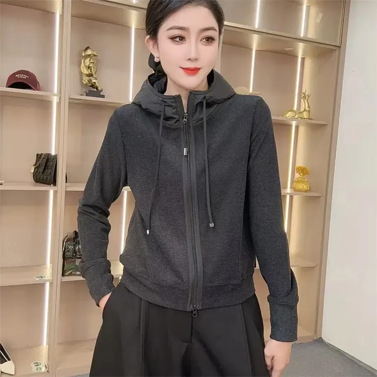 【众帆女装2】6679秋冬时尚设计款百搭双面绒保温保暖连帽抽绳上衣