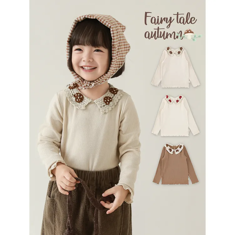 幼悠女童春装森系蘑菇翻领抓毛打底衫韩版可爱超萌儿童衣服Q4575