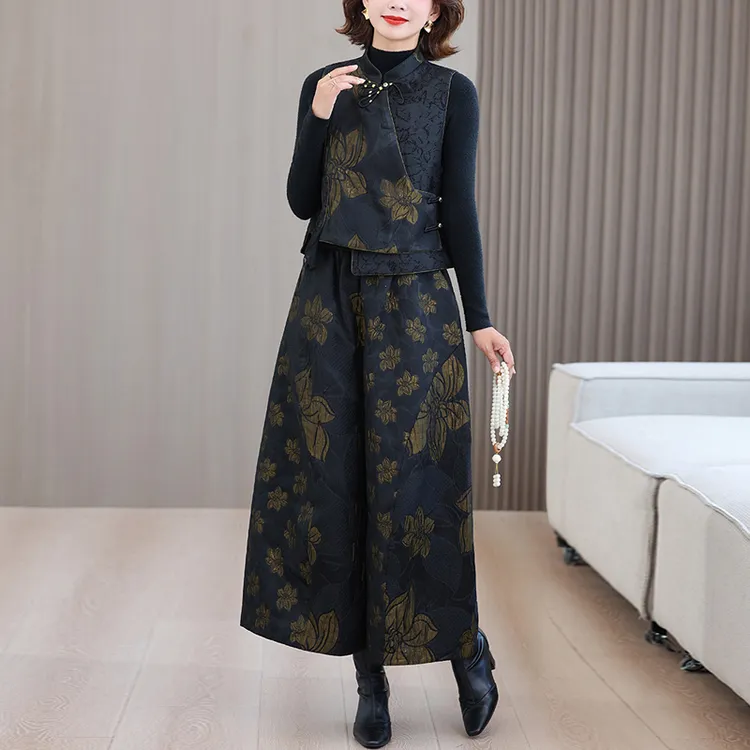 2025新款时尚马甲高级感妈妈秋季套装女新中式阔腿裤气质两件套