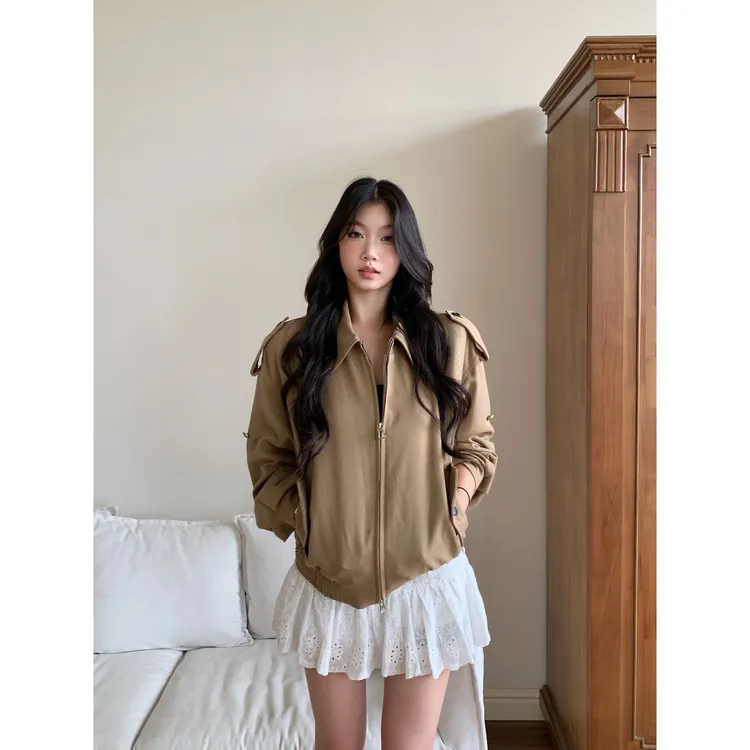withmin凉皮 卢浮戏梦 早秋辣妹拉链百搭女新款短款外套2523788