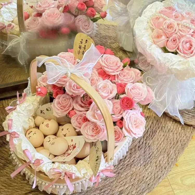 产妇月子篮西瓜篮鲜花篮水果篮鸡蛋篮节日礼品diy手工木制网红篮