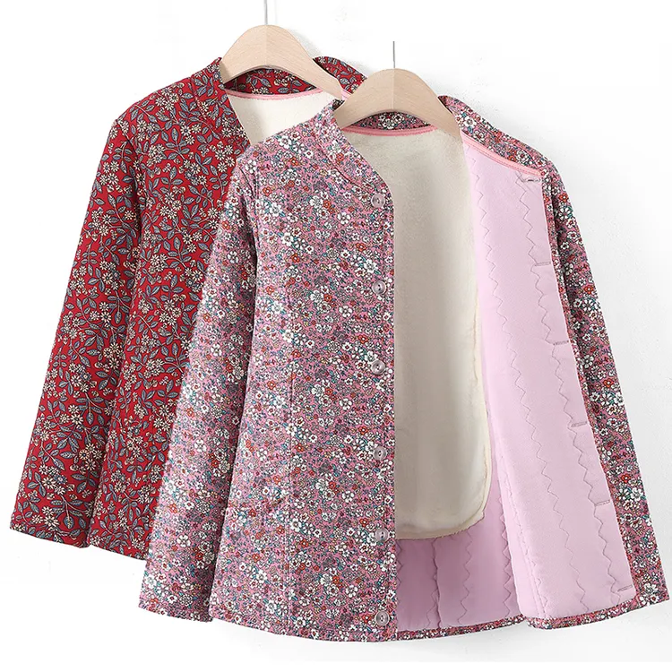 中老年女秋冬装保暖棉衣加绒加厚奶奶装花棉袄长袖碎花妈妈装外套