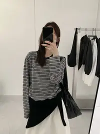 温柔瑶-Uncle Be秋款福利#条纹撞色极简百搭长袖#7753