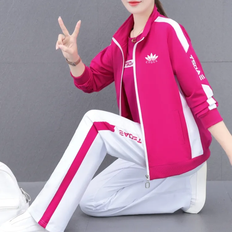 运动套装女春秋季2025新款洋气妈妈休闲广场舞服装开衫卫衣三件套