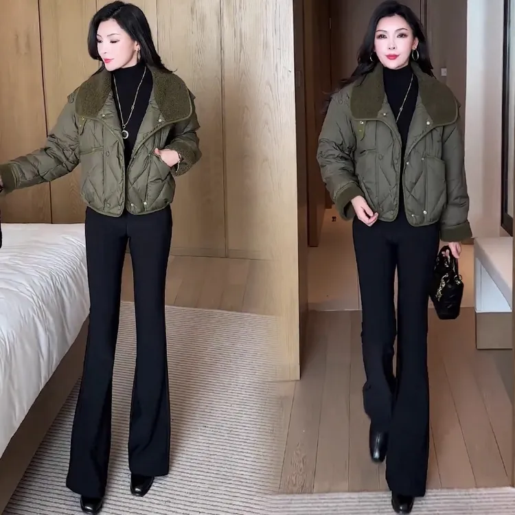 时尚短款棉服女冬季新款洋气显瘦加厚保暖小个子翻领百搭棉袄外套