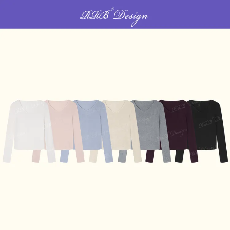 RRB Design 绵羊毛混纺修身显瘦V领基础百搭长袖T恤打底上衣