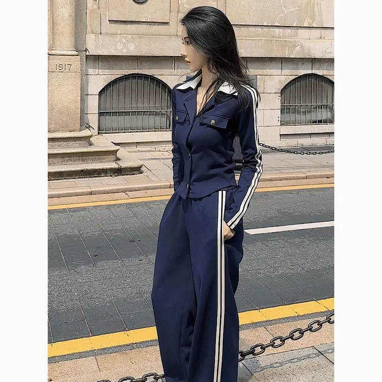 欧货时尚运动套装女春秋一整套高级感纽扣开衫卫衣休闲裤两件套潮