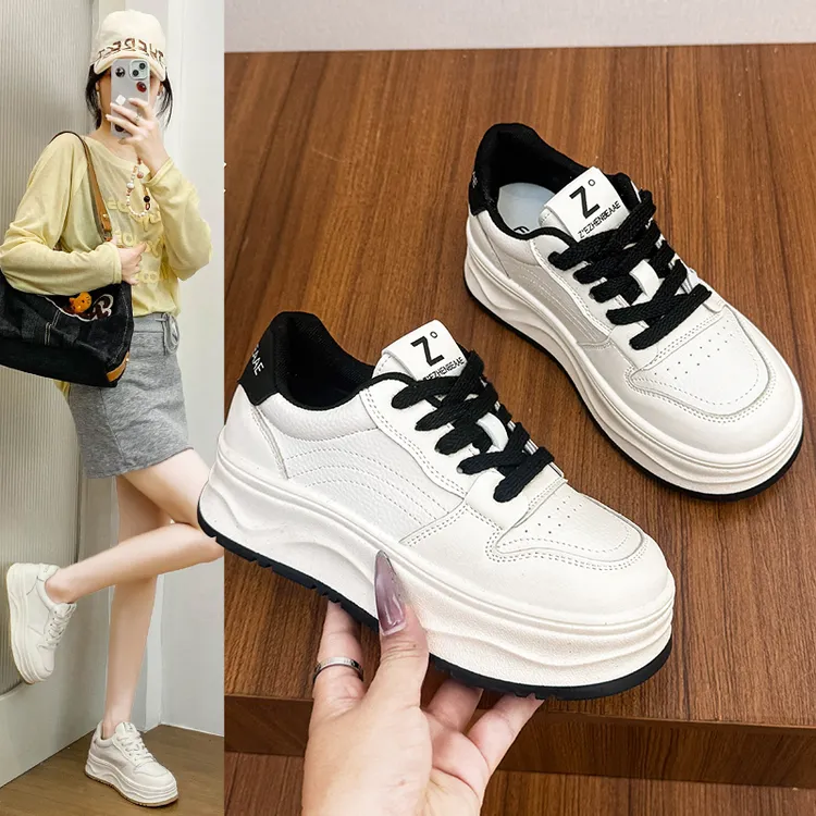 【一年质保】秋季新款小白鞋女2025年百搭系带厚底增高松糕鞋时尚运