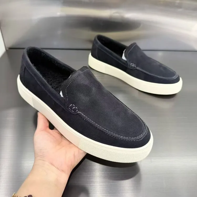 2025冬季新款保暖羊羔绒男鞋日常通勤休闲鞋舒适一脚蹬懒人乐福鞋