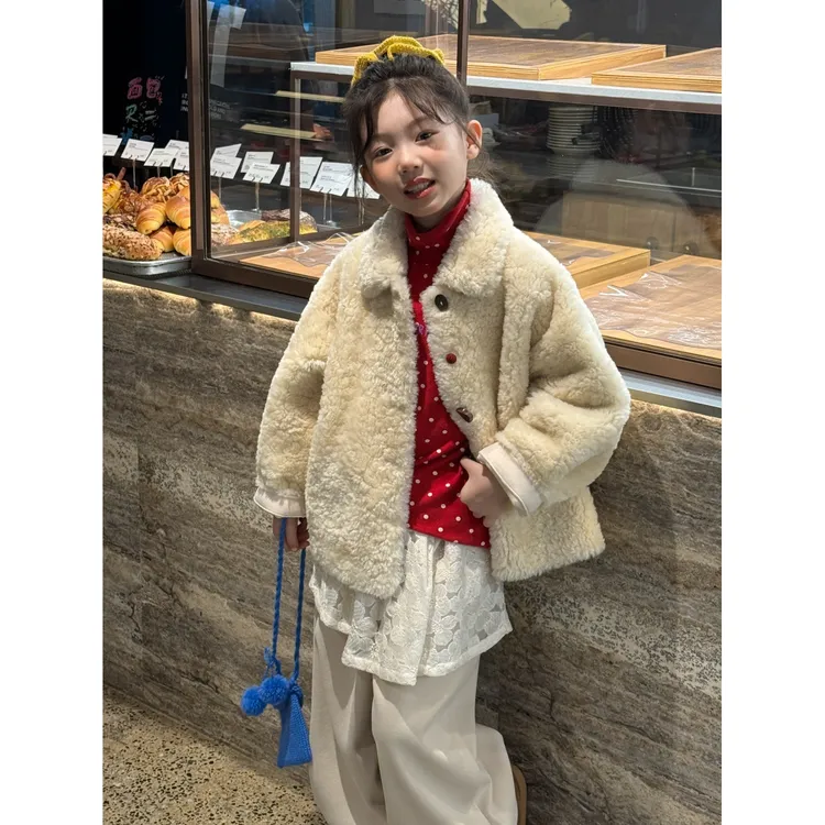 LJ-72293-TBB童装女童外套2025秋冬新款羊羔毛外套韩系温柔风