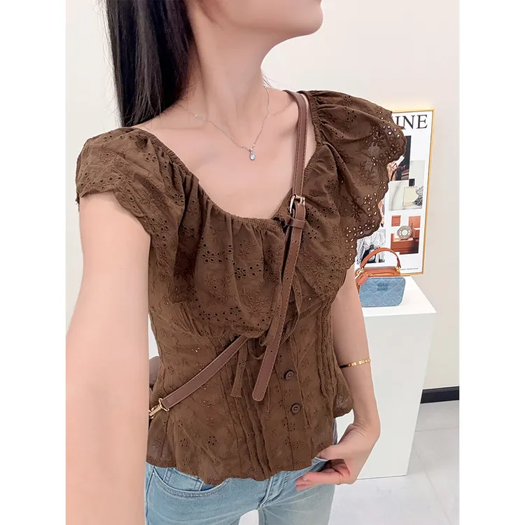 王家有鱼/JIAXIN/夏季新款上衣女复古开衫微弹收腰显瘦上衣爆款W