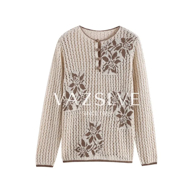 【VAZSLVE/全新奢品】精致镂空花朵落肩防晒针织罩衫 G 1185