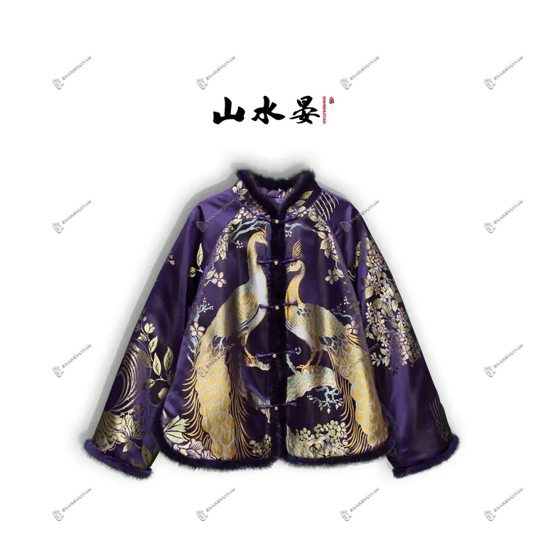 专柜同步-中式桑蚕丝老缎上衣棉服外套时尚减龄气质优雅UNX5437