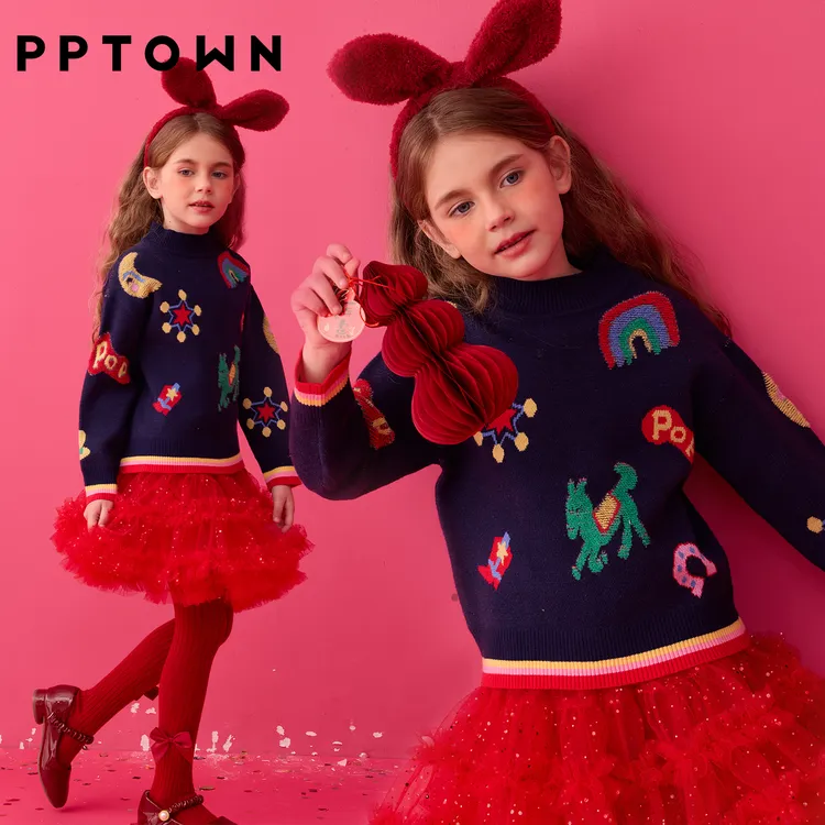 女童毛衣2025秋冬新款大童圆领针织儿童毛衣巴巴小镇14299【主】