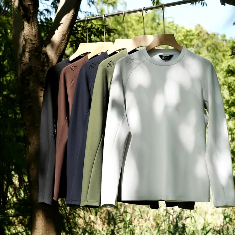 运动好拍档 男士秋季户外休闲简约速干免烫软弹中空纱圆领长袖T恤