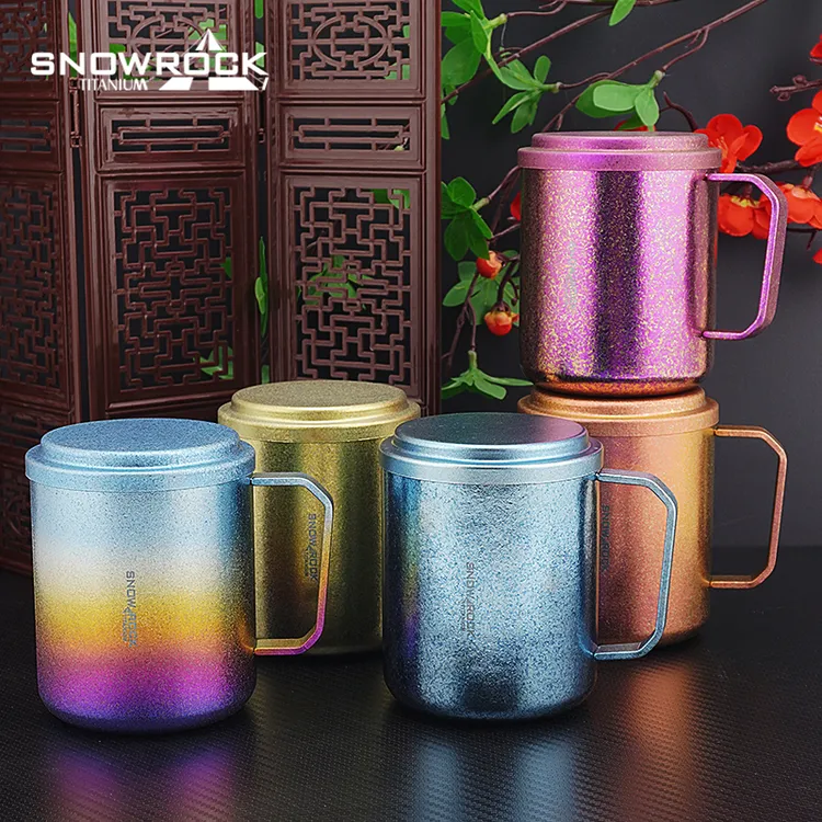 380ml冰花工艺纯钛双层马克杯大容量带盖家用户外喝水杯