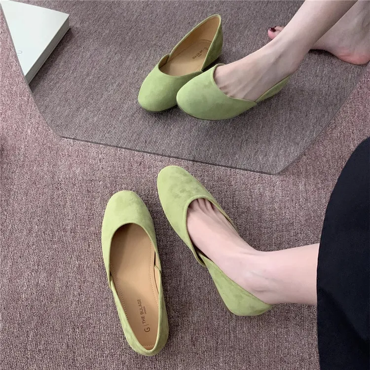 2025春季软萌糖果色圆头浅口绒面奶奶鞋子女平软底晚风一脚蹬单鞋