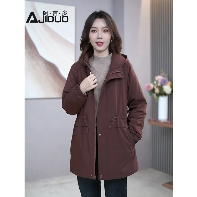 阿吉多保暖连帽秋冬防风加厚休闲加绒宽松春秋秋季大码外套A30872