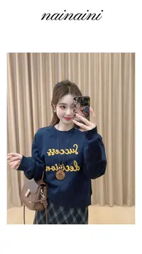 奈奈妮【维尼饼干】字母卫衣女2025小个子秋季韩版百搭3920