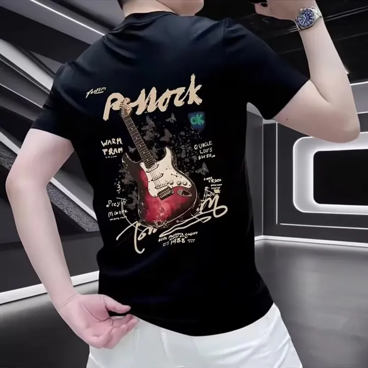 美式重磅纯棉短袖-复古电子吉它 青年男女潮牌痞帅百搭圆领上衣