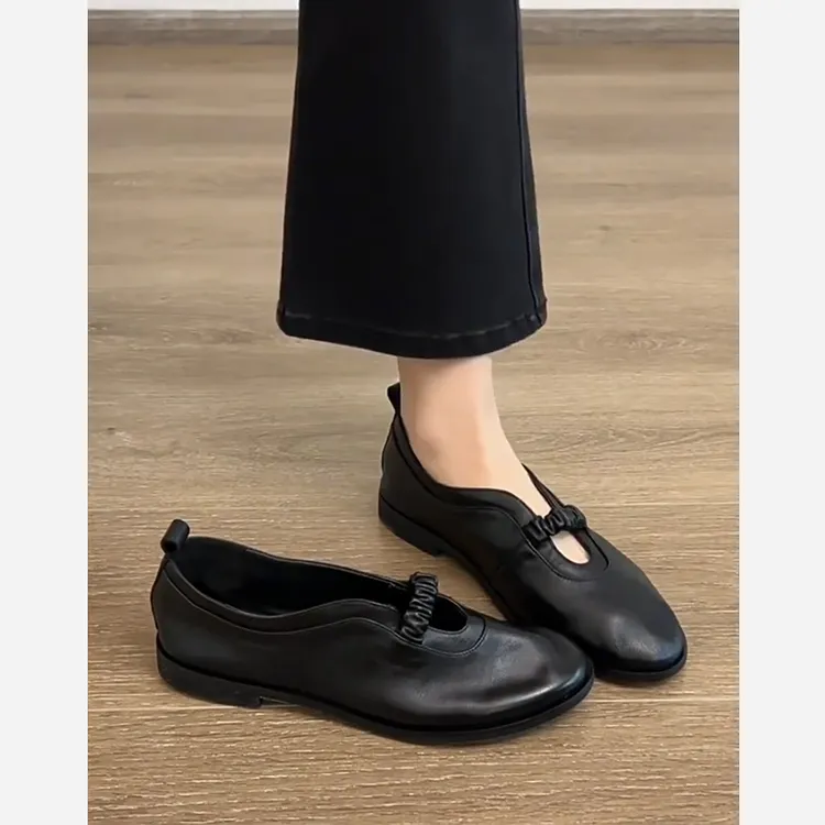 羊皮版~超软复古圆头一字带玛丽珍小皮鞋女新款平底浅口芭蕾单鞋