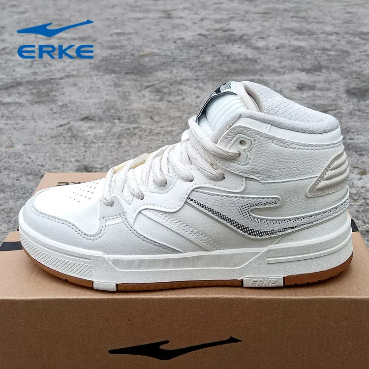 鸿星尔克女耐磨减震高帮板鞋休闲鞋冬季保暖增高透气支撑时尚厚底