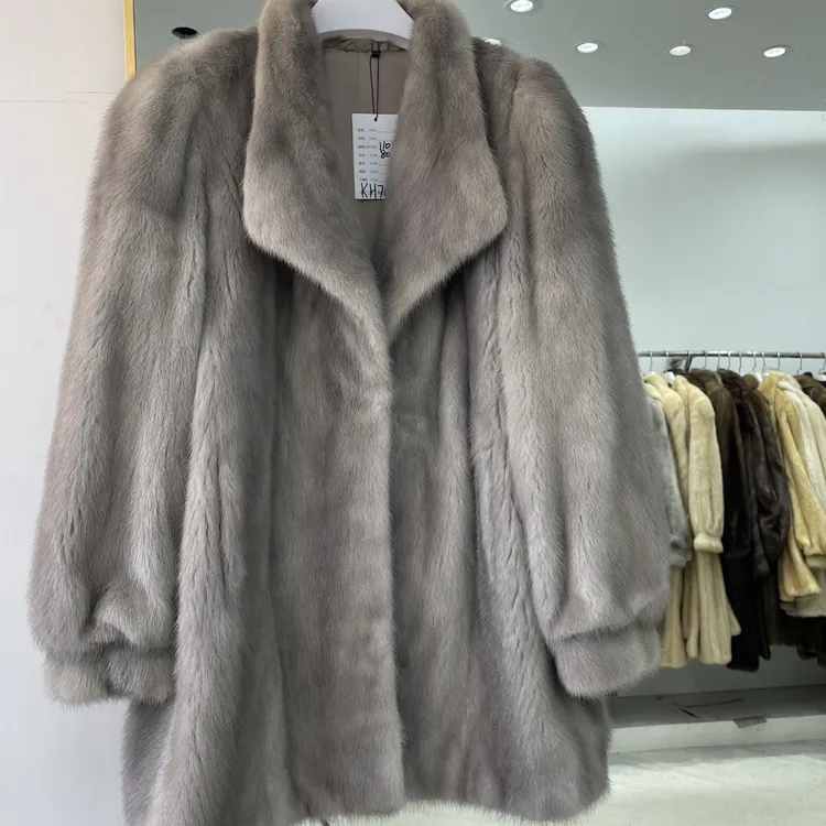 【KH702】蓝宝石色中长款娃娃领（胸围110衣长80）母貂厚绒