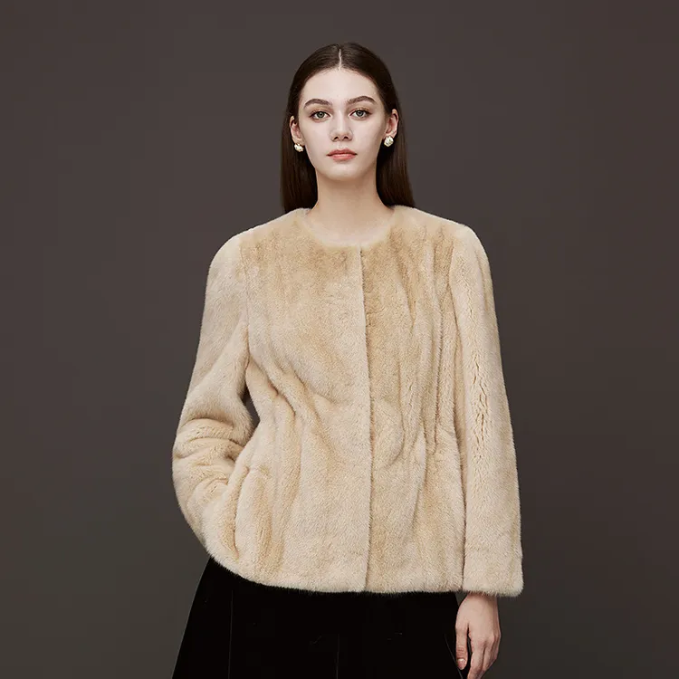 北国雪松圆领收腰水貂毛皮草貂皮大衣外套25新款MJGD07FMJ608C61