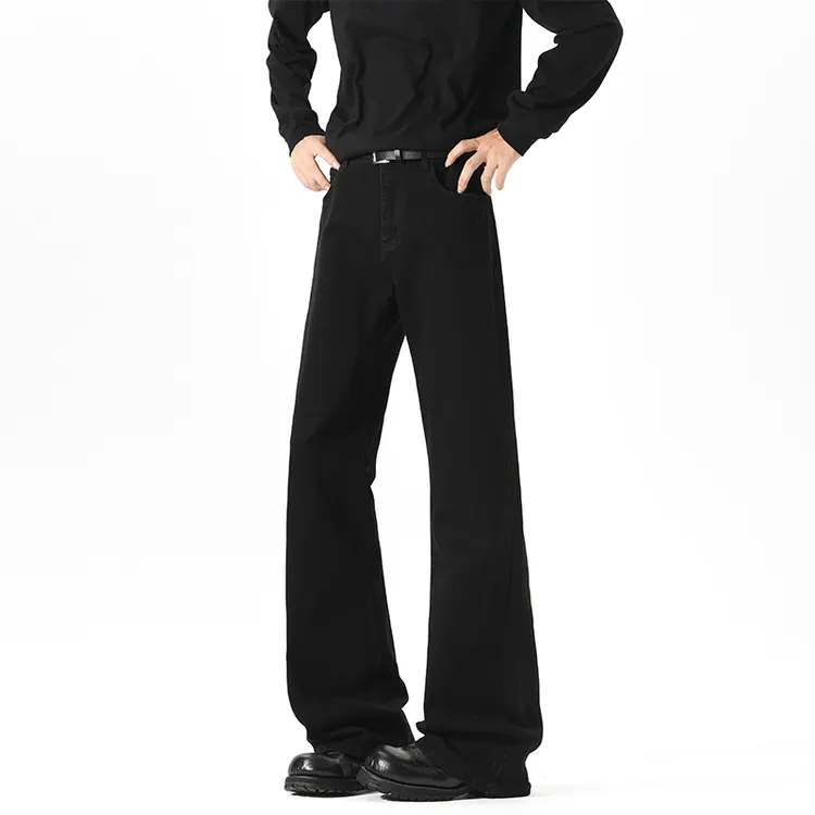 黑色cleanfit微喇牛仔裤男款春秋美式高街vibe裤子修身提档直筒裤