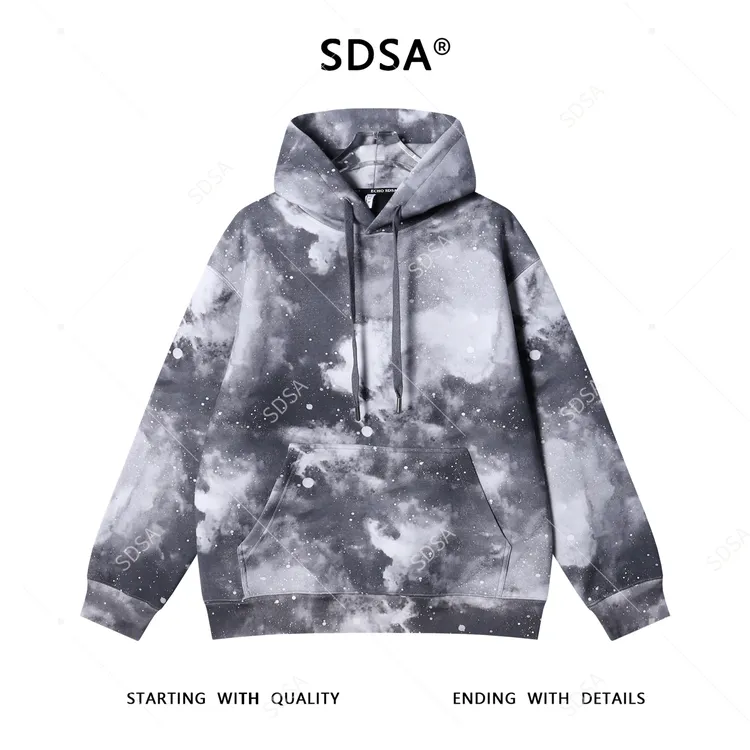 SDSA男士秋冬新款痞帅男装潮牌扎染泼墨抽绳连帽卫衣百搭时尚上衣