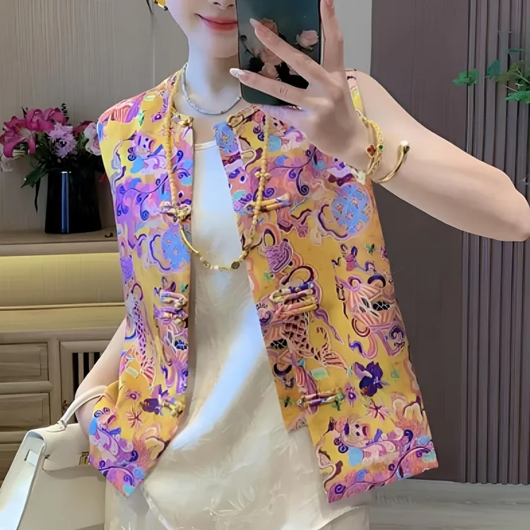 欧货重工优雅精致印花贵气高端马甲2025春夏新款女装时尚网红爆款