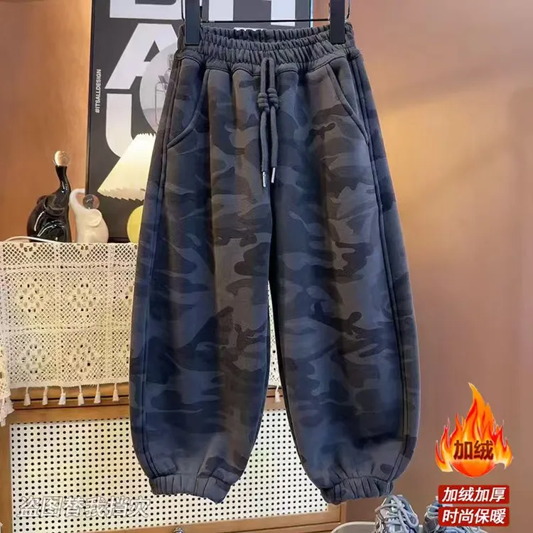 【加绒】新款洋气迷彩百搭原布原色潮酷款纯棉休闲工装裤S9632