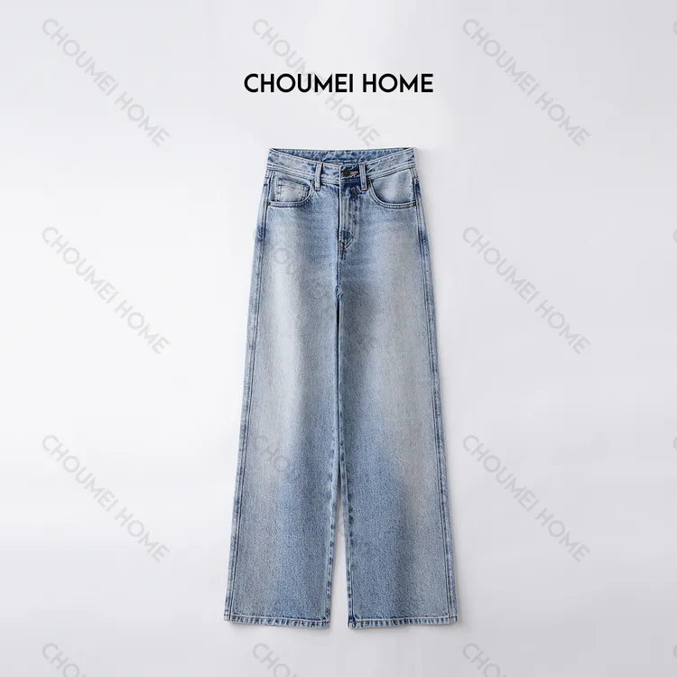 Choumei Home重磅洗水霜纹质感牛仔裤女时尚窄版直筒裤通勤